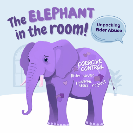 Purple, sad elephant.