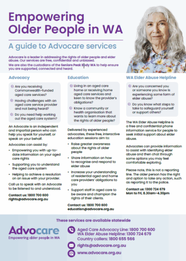 Services sheet with content lady in blue floral shirt